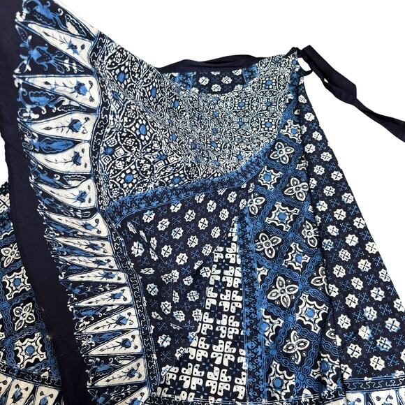Batik Keris Navy Blue Wrap Skirt One Size Wax Print Cotton - Picture 4 of 12